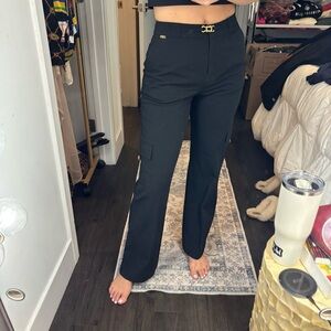 St John Black Cargo Pants with Gold Accent